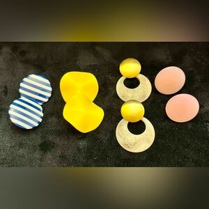 4 Vintage Earrings Sets 80’s 50’s Colorful Retro Throwback Party Casual Plastic